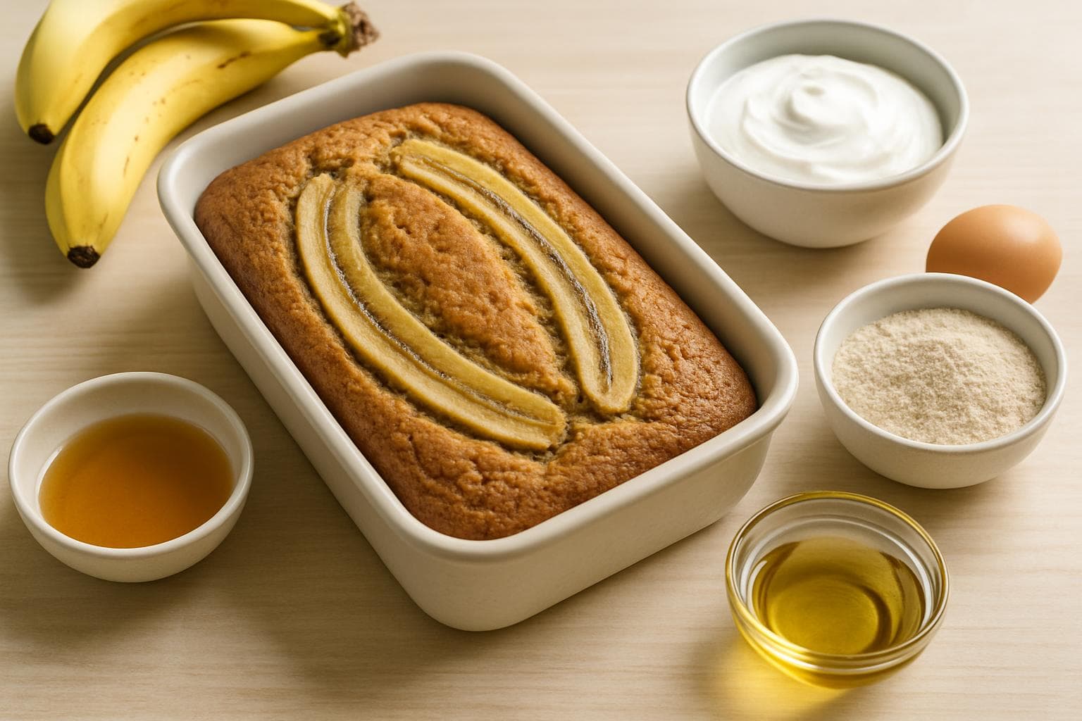 Sliced loaf of banana bread on a cutting board