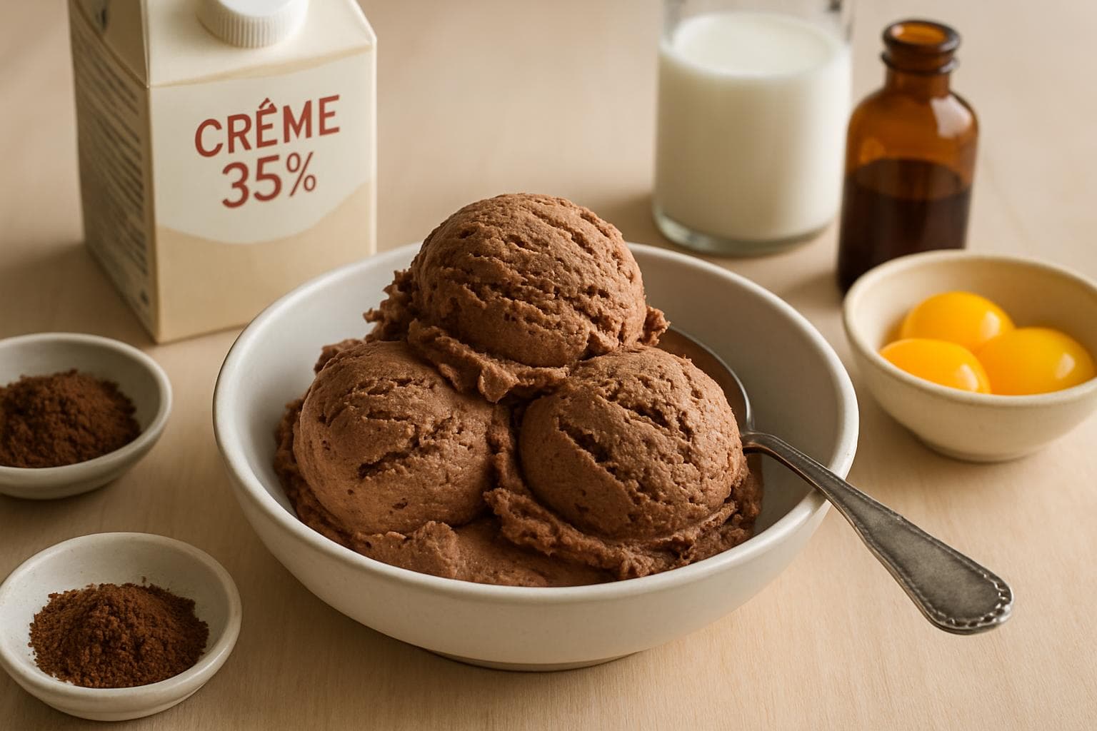Scoops of vanilla and chocolate ice cream in a bowl